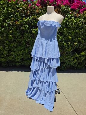 Oh Polly Tiered Ruffle Maxi Dress US 2 Strapless Corset Luxury Style New